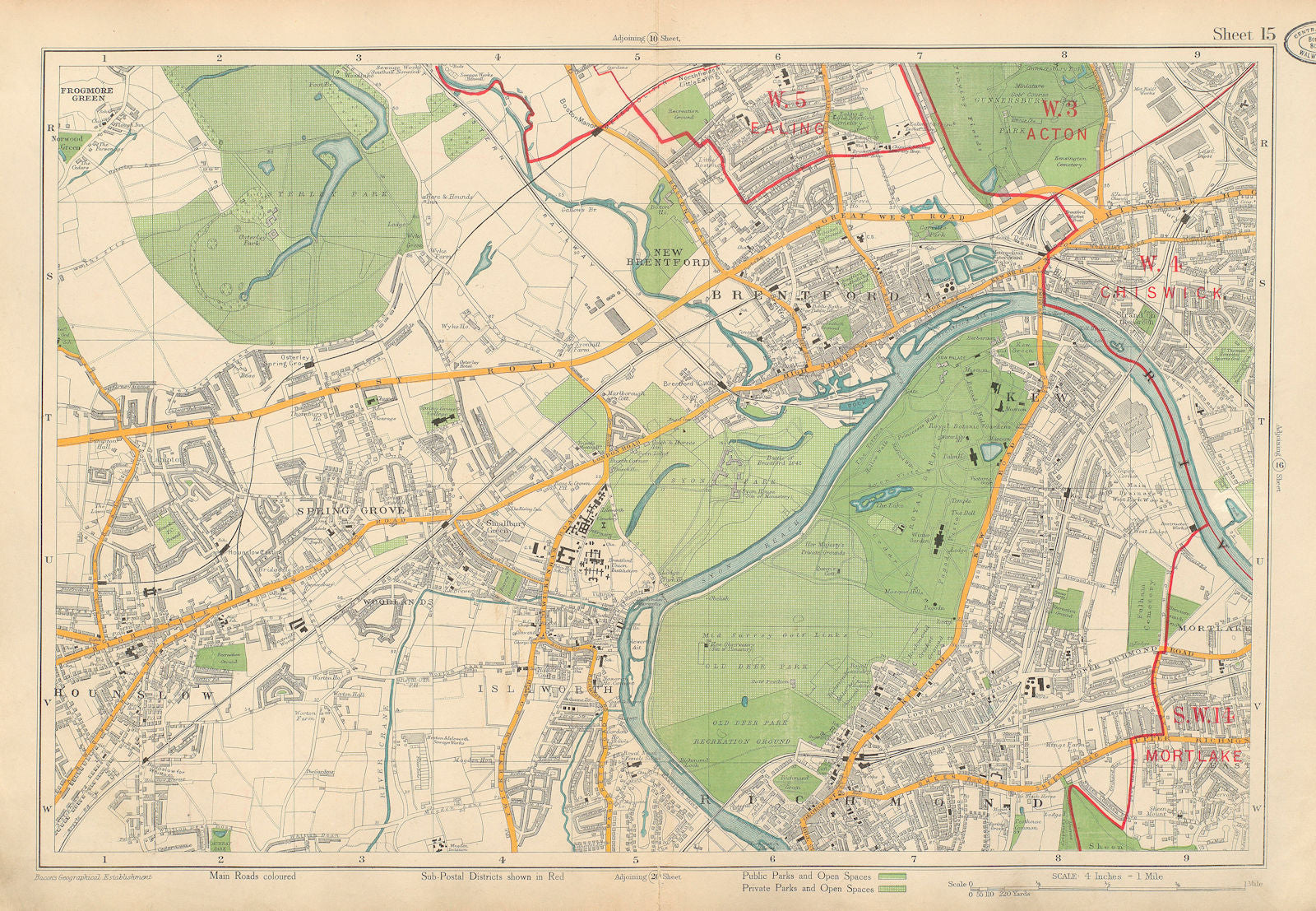 RICHMOND HOUNSLOW Kew Brentford Isleworth Chiswick Acton Ealing. BACON 1934 map